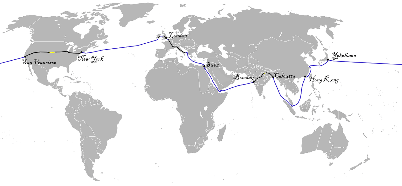 نقشه مسافرت دور دنیا در هشتاد روز